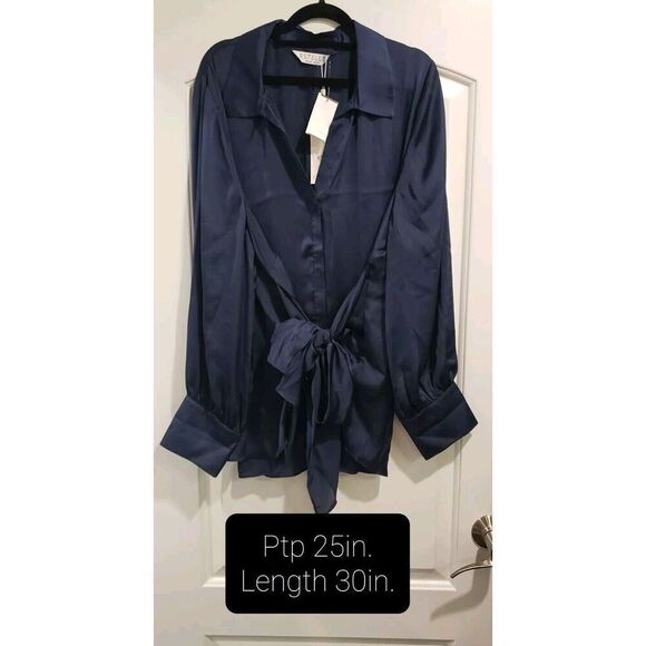 Estelle Ryder Wrap Shirt Blouse 3X 20W Button Front Collared Navy Blue NWT - Picture 1 of 12
